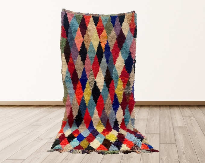 3.9x8.5 ft Colorful Woven Azilal rug Moroccan vintage berber rug, Azilal Morrocan rug.
