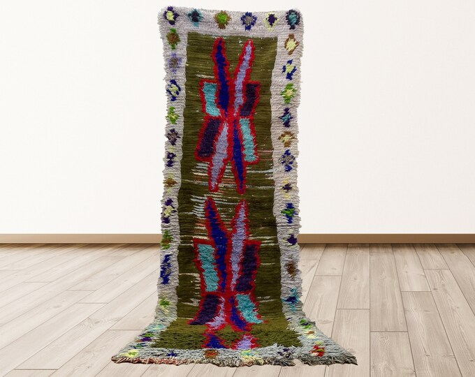 Moroccan Vintage Rug, 3x9 feet Azilal Moroccan vintage rug Berber shag.