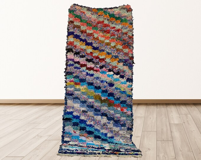 3x7 feet Boucherouite Moroccan colorful vintage shag rugs, Vintage Moroccan Berber runners rug.