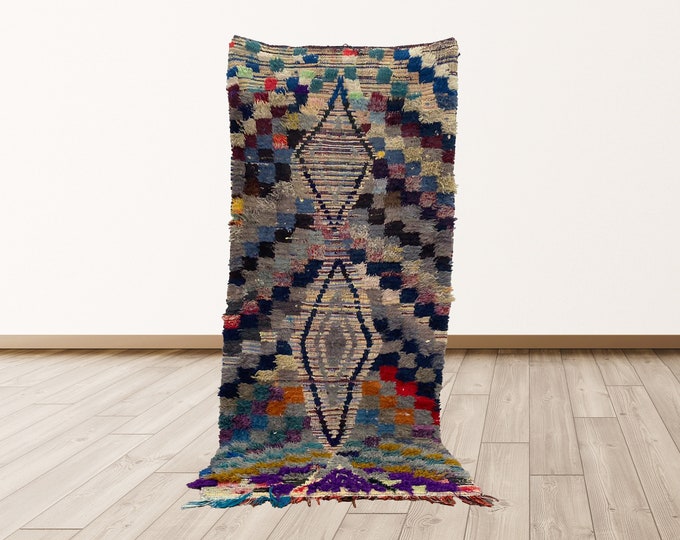 Vintage Moroccan woven rug, 3x7 foot Moroccan Berber vintage Shag Rug.