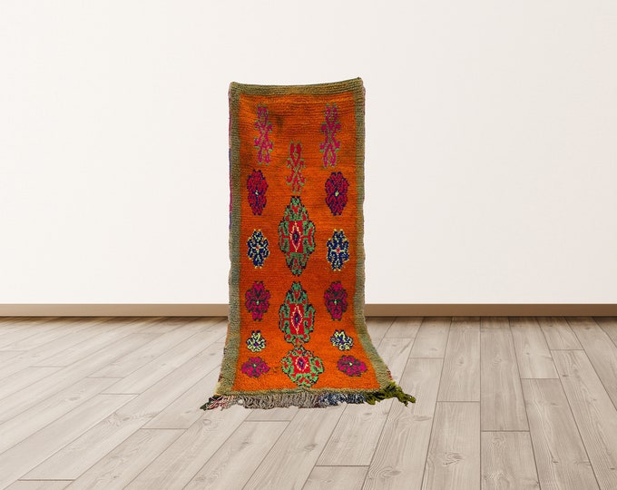 3x8 ft Colored Berber Moroccan Vintage Rug, Azilal Berber Vintage Rug.