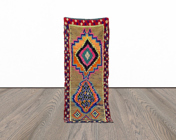 Moroccan runner rug, 3x7 feet vintage runner rugs, small woven runner rug, tribal runner rug.