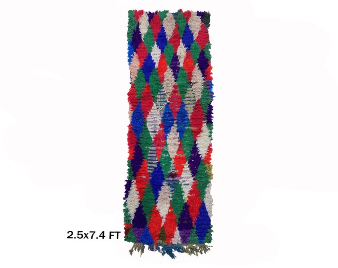 Handwoven Moroccan Runner Rug, Colorful Diamond Pattern 3x7.