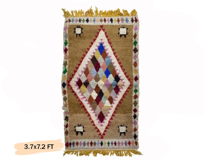 4x7 Unique Moroccan Vintage Woven Rug:  Vintage Boho Area Rug.