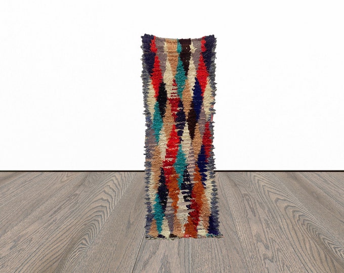 Narrow runner rug, 2x7 feet vintage moroccan runner rug, tribal colorful runner rug, berber runner rug.