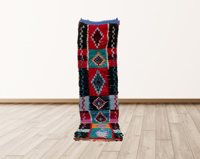 9x2 ft Moroccan berber vintage boho rugs, Azilal Vintage Moroccan Berber rugs.