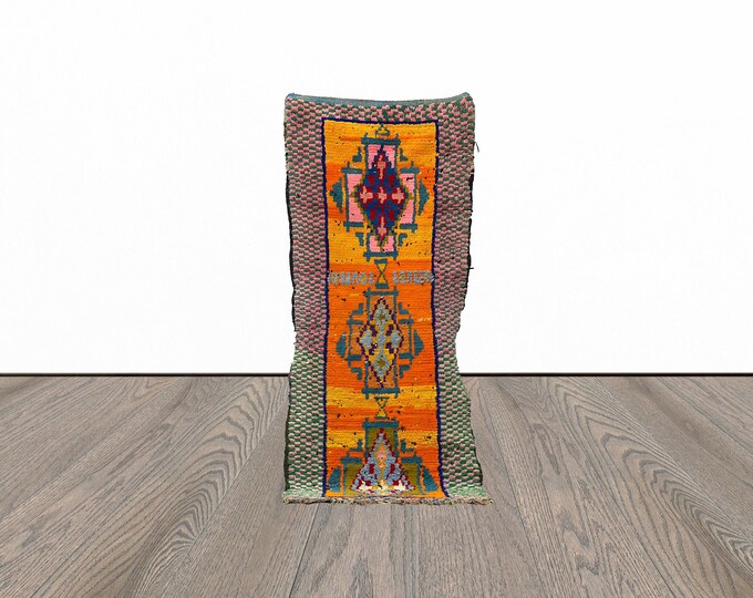 3x7 Feet vintage runner rug, moroccan runner rug, tribal runner rug, unique runner rug, berber runner rug.