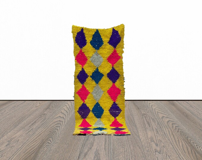 Vintage moroccan runner rug, 3x9 feet hallway runner rug, yellow runner rug, tribal woven runner rug.