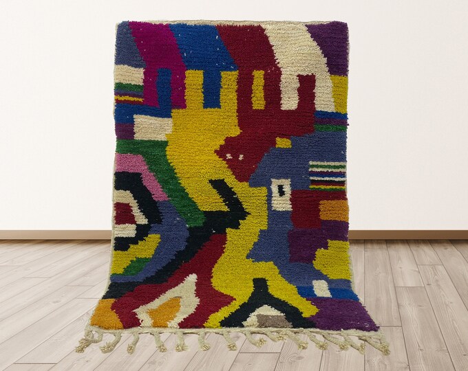Moroccan Colorful Area Rug: Handmade Berber Style.