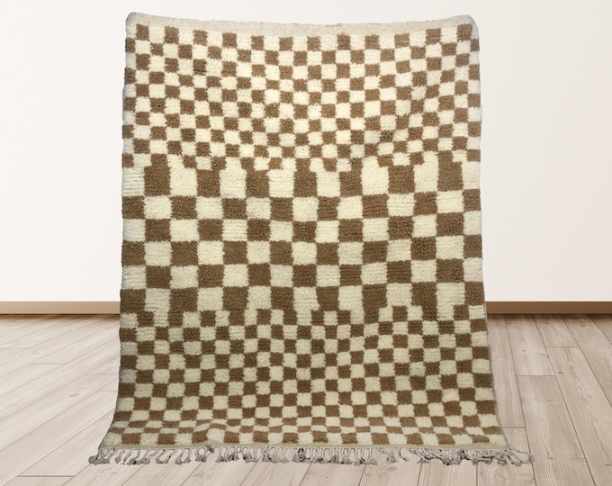 Irregular Moroccan checkered rug, Morocco Handmade checkerboard area rug!