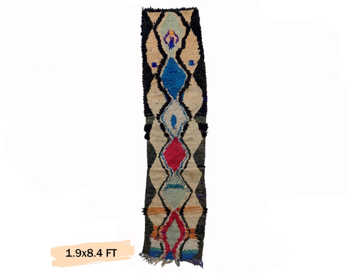 2x8 Moroccan Woven Runner Rug, Vintage Boho Rug.