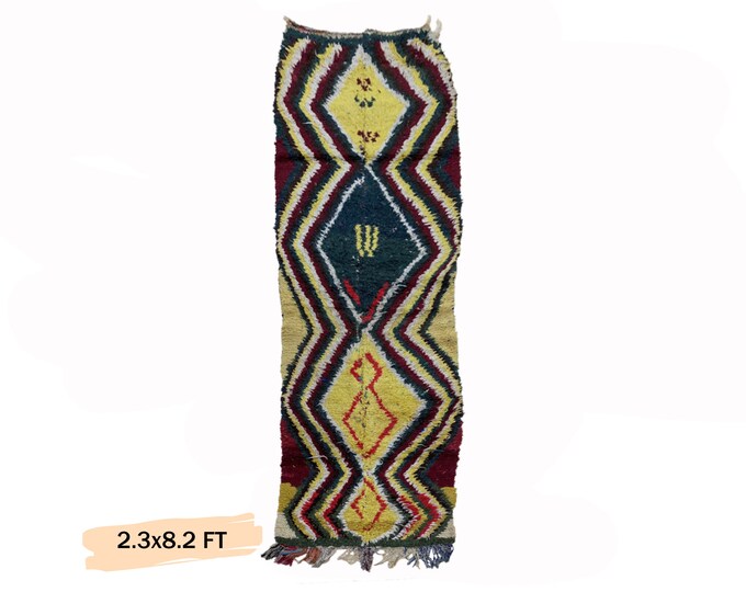 Moroccan Woven Berber Runner Rug 2x8: Vintage Textile.
