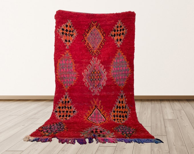 4x8 ft Berber Vintage Moroccan Tribal Azilal Rug.