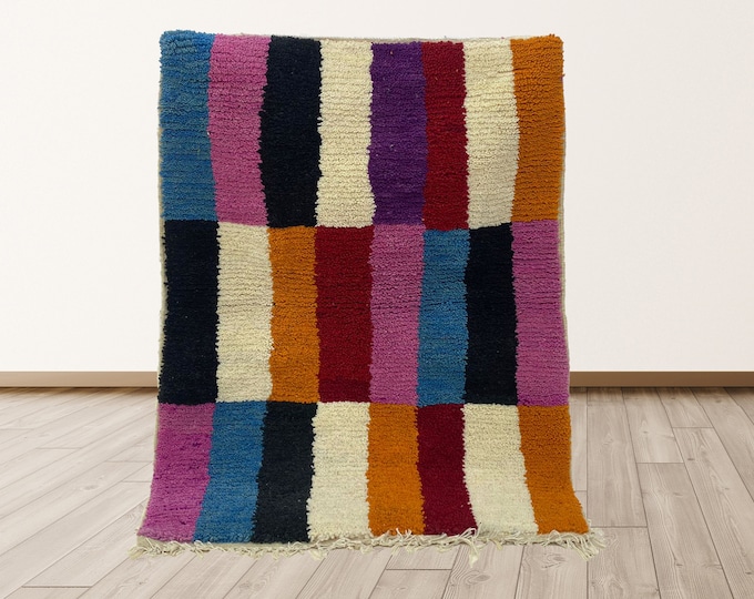 Handmade Moroccan Area Rug: Colorful Bohemian Design Rug.