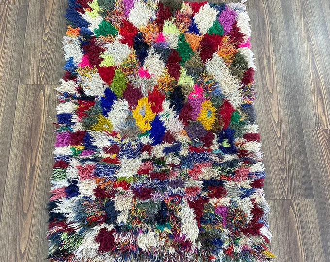 Berber Vintage tribal Morocco Azilal 3x4 feet Runner small rug, Moroccan Berber Vintage Rug.