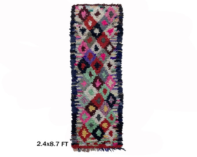 Boucherouite Moroccan Rug Runner 2x9 - Bohemian Vintage Runner.