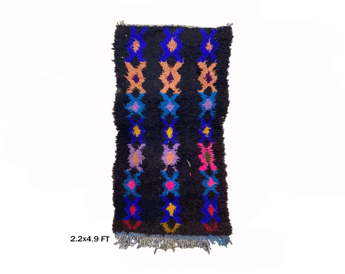 Moroccan Vintage Area Rug 2x5, Colorful Small Rug.
