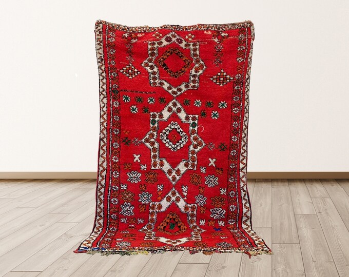 4x7 ft shag Rug, Wool Boho Vintage Moroccan rugs, Azilal Berber area Rug.