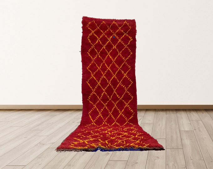 Tribal Azilal Morrocan Berber 3x10 ft Vintage Runners Rug.