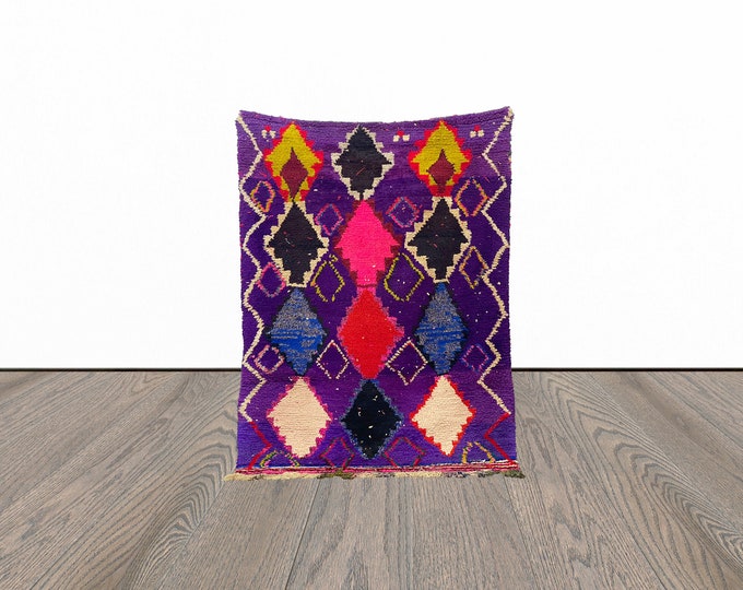 Moroccan purple rug, 4x6 feet vintage area rug, purple azilal rug, tribal unique rug.