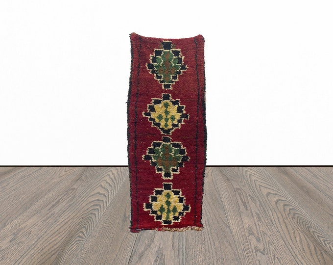 Dark red vintage runner rug, 3x7 feet entryway runner rug, small runner rug, moroccan runner rug.