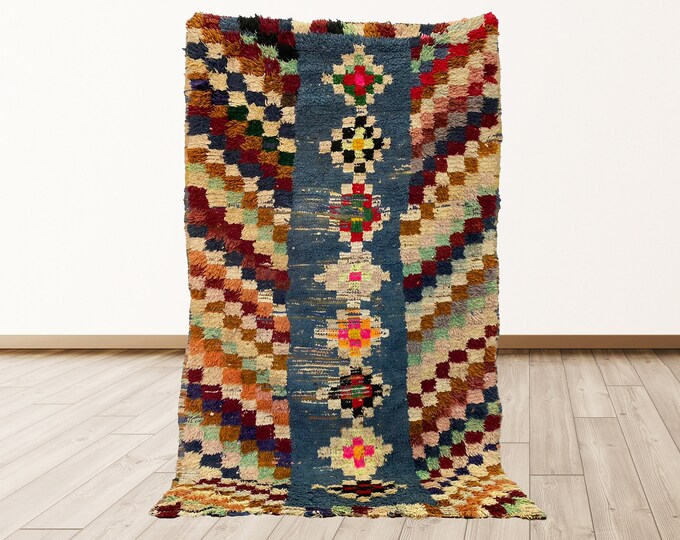 Tribal berber Vintage Azilal Moroccan 4x7 feet Rug.