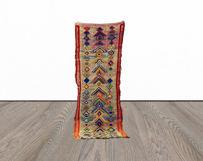 Unique moroccan runner rug, 3x8 feet vintage tribal runner rug, bohemian rug runner.