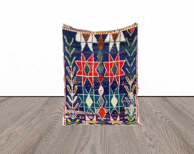 4x7 Feet colorful moroccan rug, tribal area rug, vintage azilal rug, unique woven rug, berber homemade rug.