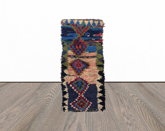 Moroccan small rug, 2x6 feet vintage berber rug, colorful azilal rug, tribal woven rug, unique rug.