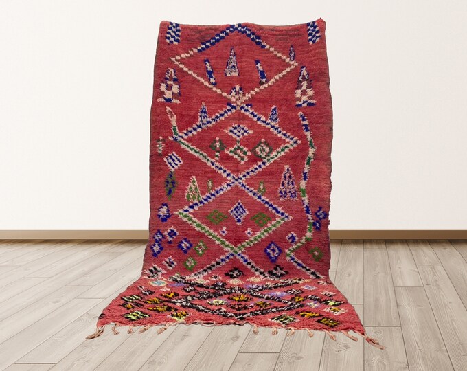 Tribal Shag rug, Azilal area rug, Living Room Rugs, 5x9 ft Vintage Moroccan rug.