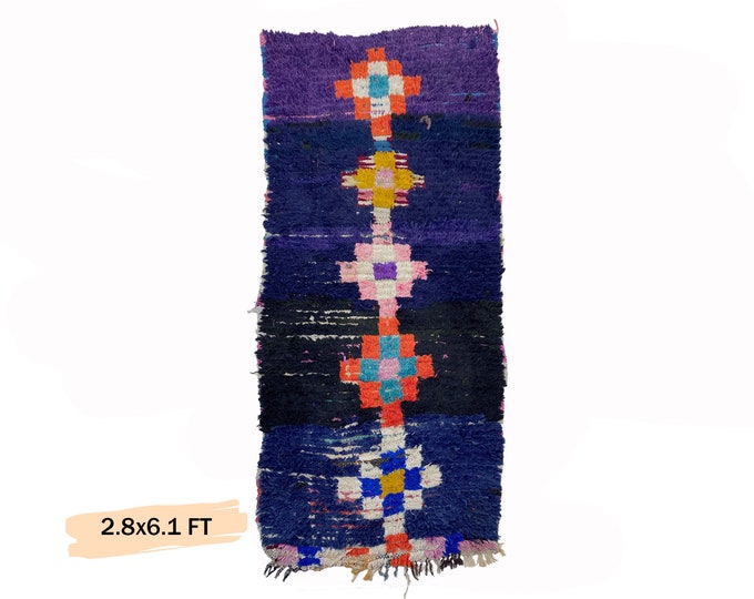 Vintage Moroccan Runner Rug 3x6: Woven Bohemian Decor Rug.