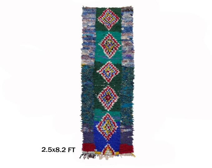 Moroccan Unique Vintage Runner Rug 3x8.