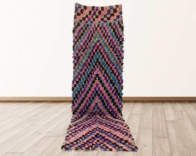 3x9 foot Boucherouite Rugs tribal Morocco Azilal, Moroccan Berber Vintage Rug.