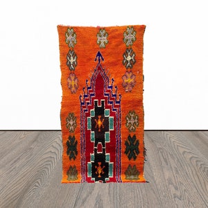 Tribal moroccan rug, 3x6 feet vintage berber rug, handwoven small rug, unique area rug, azilal indoor rug.
