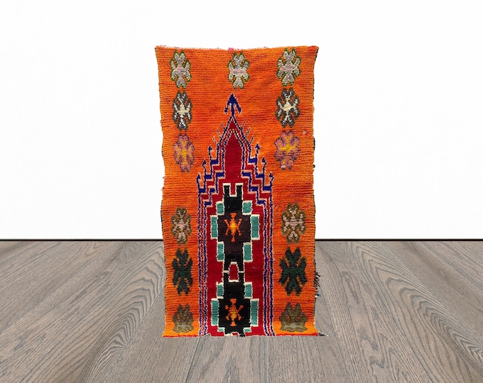 Tribal moroccan rug, 3x6 feet vintage berber rug, handwoven small rug, unique area rug, azilal indoor rug.