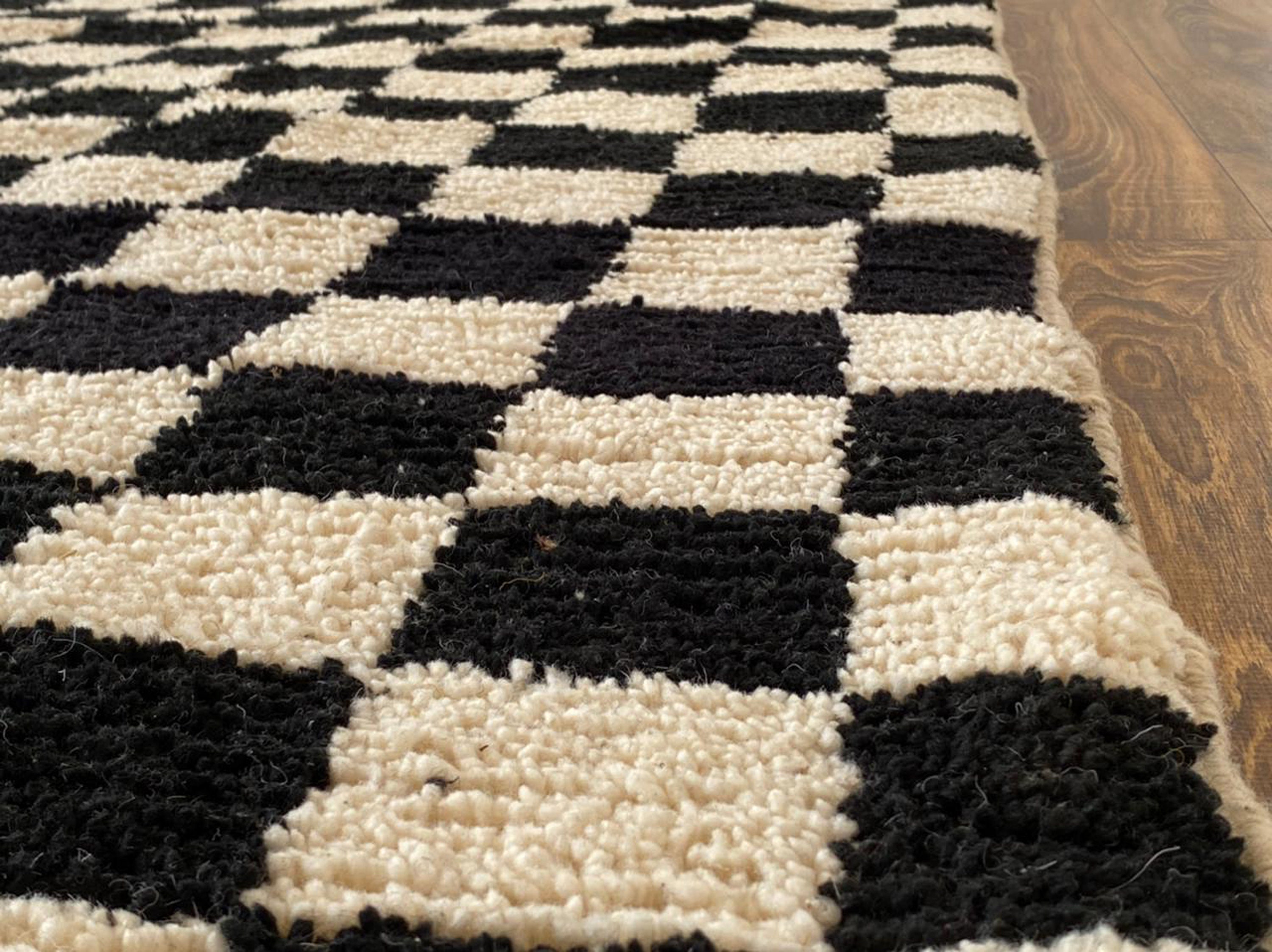 Black and white checkered rug checkered moroccan rug. Etsy