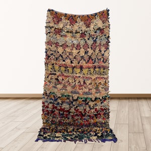 3x6 Boucherouite Vintage rug: Moroccan Tribal Berber Rug.