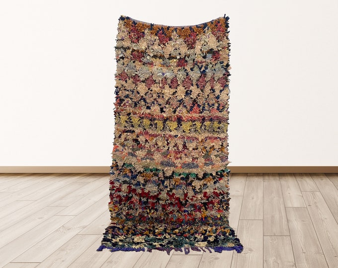 3x6 Boucherouite Vintage rug: Moroccan Tribal Berber Rug.