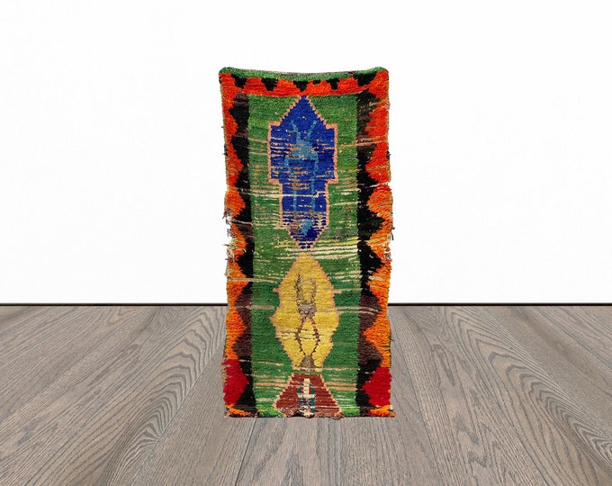 Vintage moroccan rug, 3x7 feet area berber rug, tribal woven rug, unique azilal rug.