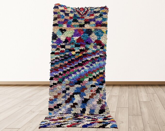 3x9 foot Boucherouite Rugs tribal Morocco Azilal, Moroccan Berber Vintage Rug.