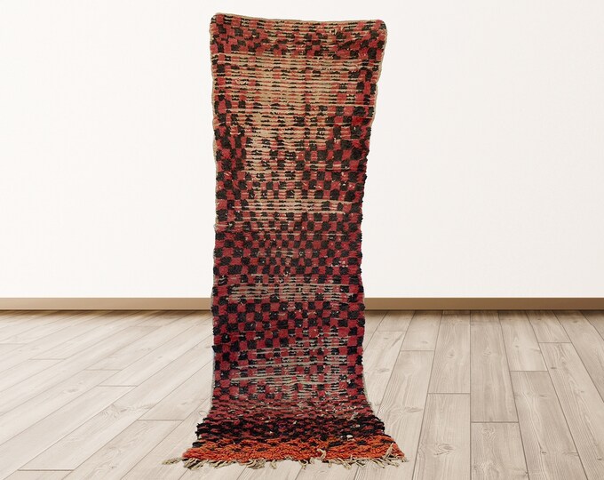 Checkered Vintage Azilal Moroccan 3x9 feet Rug, Berber Moroccan vintage rugs