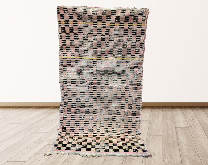 Moroccan vintage berber 3x6 ft rug, Berber Bohemian tribal rugs.