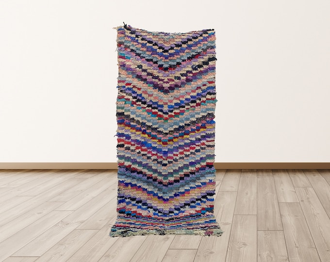 3x7 ft Boucherouite Vintage Rug, Moroccan Decor Rug.