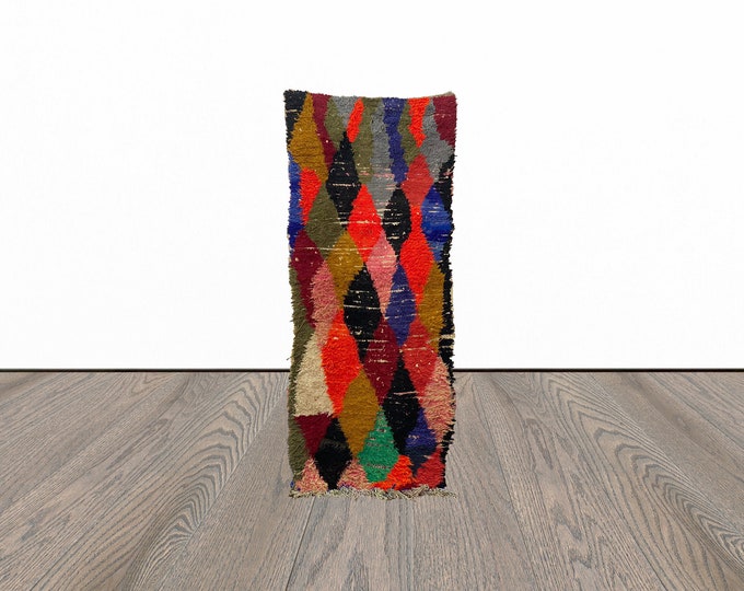 3x6 Feet moroccan berber rug, vintage area rug, tribal woven rug, colorful area rug.