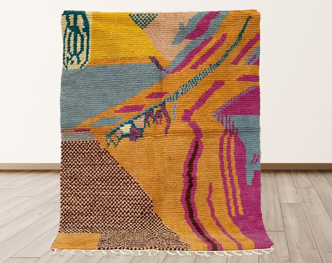 Unique Moroccan Handmade Abstract Area Rug: Custom Wool Rug.