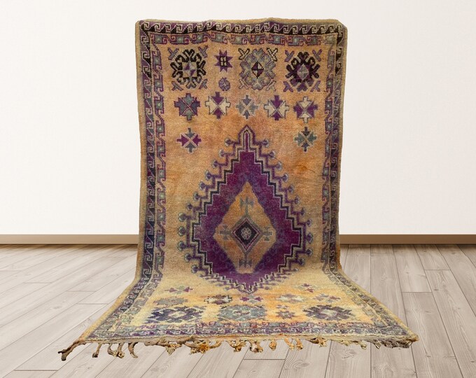 unique Tribal Moroccan rug, 5x10 feet Wool shag Vintage Moroccan rugs, Azilal Berber area Boho Rug.