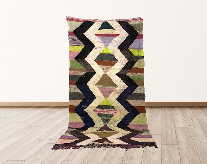 Moroccan vintage Kilim carpet 5x8 ft , vintage area rug.