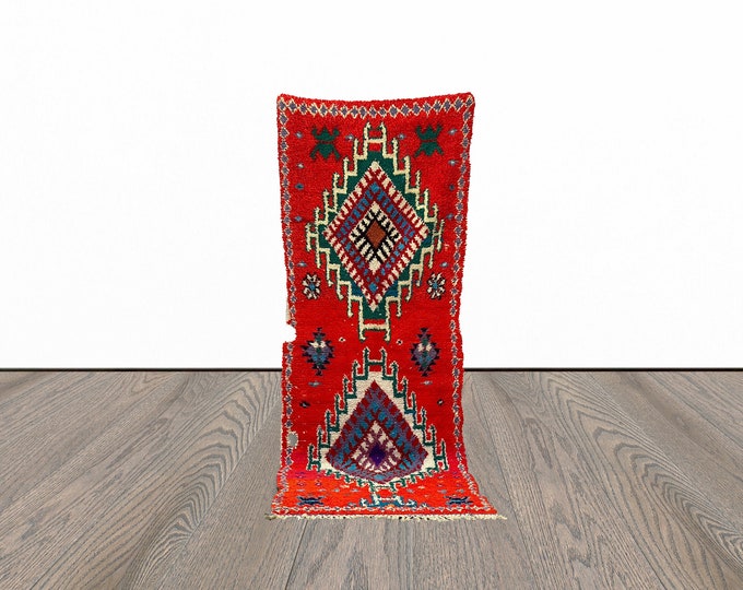 Red entryway runner rug, 3x10 feet vintage runner rug, moroccan runner rug, tribal runner rug.