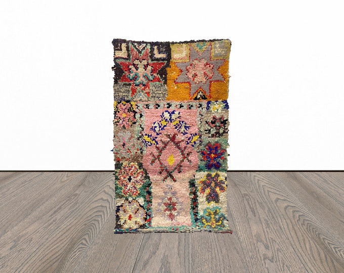 Boucherouite vintage rug, 4x7 feet moroccan area rug, berber woven rug, azilal floor rug.