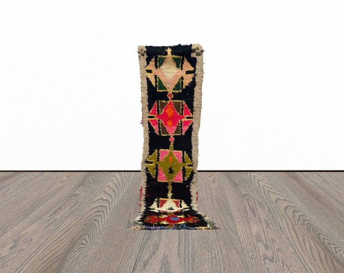 Hallway runner rug, 2x8 feet vintage runner rug, narrow runner rug, boujaad runner rug.